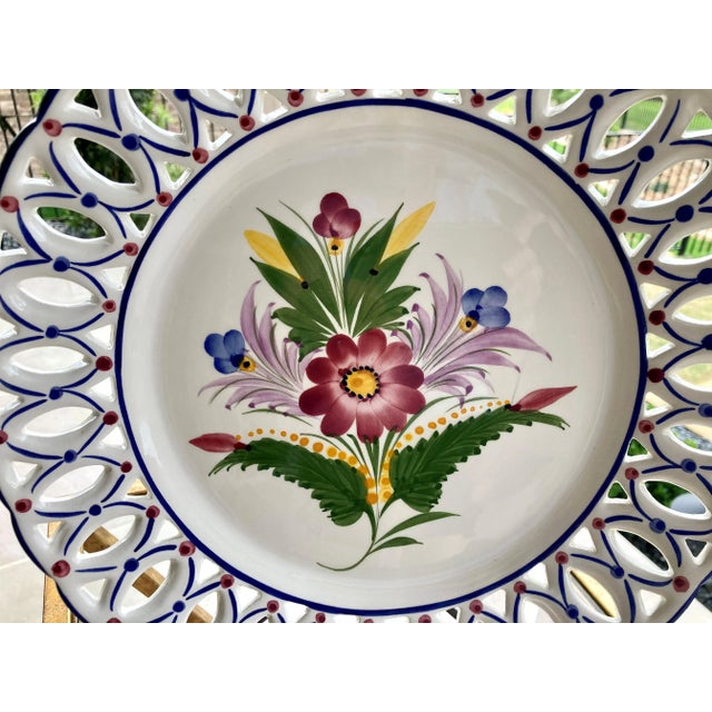 White Late 20th-Century Sur La Table Reticulated Hand Painted Plate, Portugal For Sale - Image 8 of 13