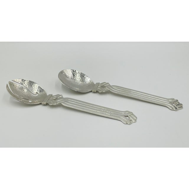 Modern 1980s Hammered Silver Serving Utensils With Sculptural Scrolled Handles For Sale - Image 3 of 12