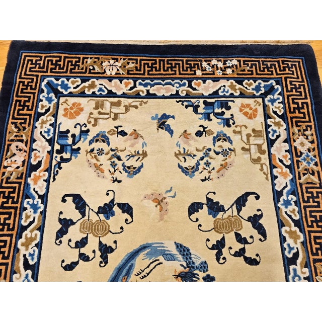 Vintage Chinese Art Deco Area Rug, Hand-Knotted Wool Pile, Ivory Field, 5' X 7' For Sale In Chicago - Image 6 of 12