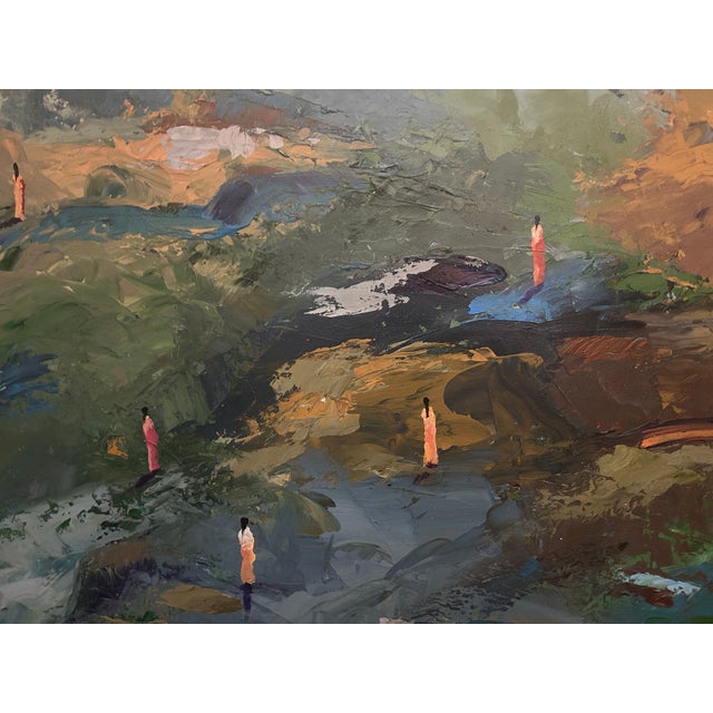 Large Original Mid-Century Style Figurative Abstract Oil Painting by Jajan Morazo - Signed For Sale In Sacramento - Image 6 of 11