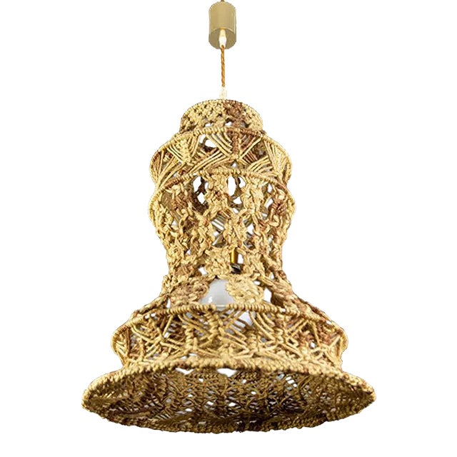 Vintage Handmade Braided Macramé Pendant Light Fixture, 1970s For Sale