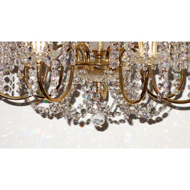 Brass Lead Crystal 24k Gold Plated Seven Light Chandelier from Sölken Leuchten, 1970s For Sale - Image 4 of 10