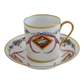 19th Century Sevres Porcelain Demitasse Cup and Saucer Signed Gift For Sale