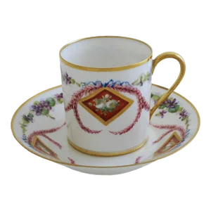 19th Century Sevres Porcelain Demitasse Cup and Saucer Signed Gift