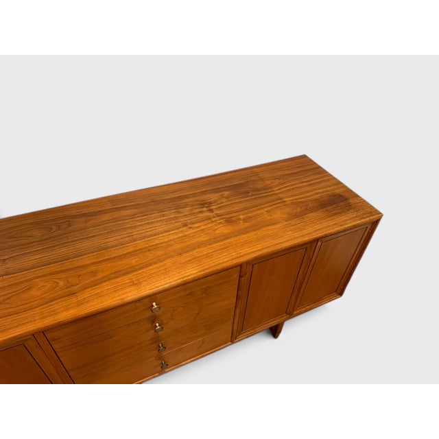 Wood 1960s Kipp Stewart for Drexel Declaration Two Piece Walnut Credenza Hutch For Sale - Image 7 of 17