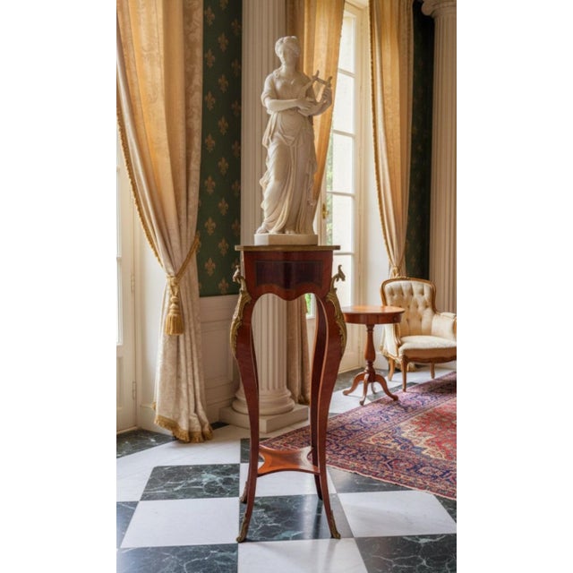 Vintage French Rococo Louis XV Style Gueridon Extra Tall Fruitwood Ormolu Cabriole Legs Pedestal Stand For Sale - Image 10 of 10