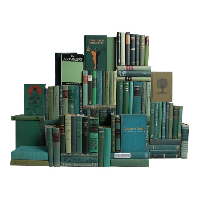 Decorative Books - Vintage Boxwood Book Wall - Set of 100 Green Books For Sale