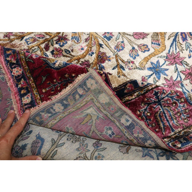 White Late 19th Century Persian Silk Kashan Rug, 4'5'' X 6'5'' For Sale - Image 8 of 9