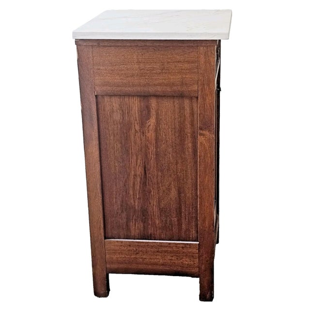 1930s French Oak Art Deco Nightstand Marble Top Bedside Cabinet End Table For Sale - Image 12 of 17