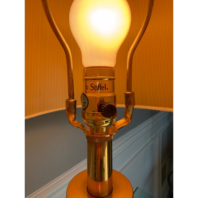 Mid-Century Modern Vintage Stiffel Hollywood Regency Solid Brass Table Lamps w/ Shade – a Pair For Sale - Image 3 of 12