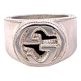 1990s Gucci Estate Sterling Silver Ring Size 8.5, 15 Mm Height 17.9 Grams For Sale