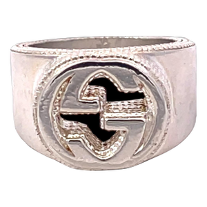 1990s Gucci Estate Sterling Silver Ring Size 8.5, 15 Mm Height 17.9 Grams
