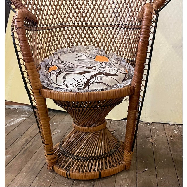 Tan Mommy & Me Pr Small Large Rattan Emmanuelle Fan Peacock Bohemian Wicker Chairs For Sale - Image 8 of 12