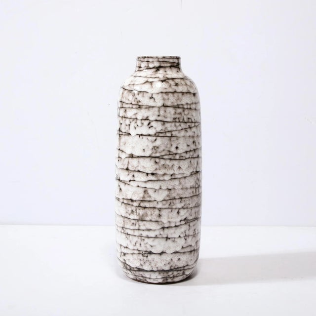 Mid-Century Modern Mid-Century Modernist White and Earth Toned Horizontally Striated Ceramic Vase For Sale - Image 3 of 11