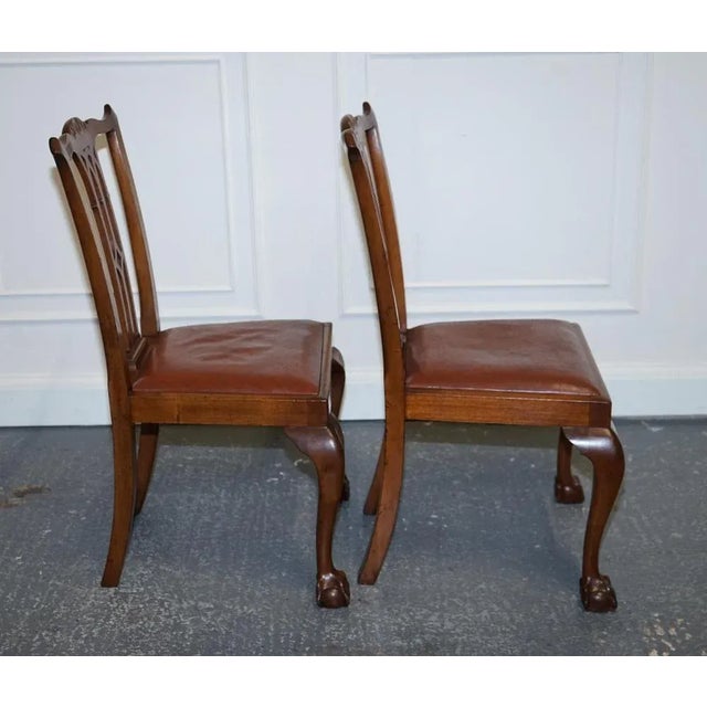 Chippendale Style Dining Chairs with Leather Seats, Set of 5 For Sale - Image 4 of 18
