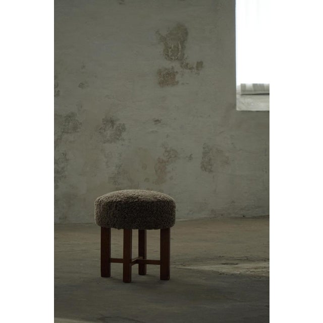 Danish Modern Oak Ottoman with Shearling Lambswool Upholstery, 1960s For Sale - Image 13 of 18