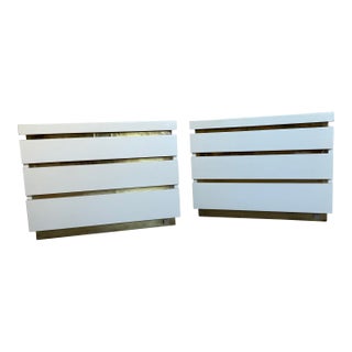 Pair of Vintage Modern Lacquer & Brass 3-Drawer Night Tables by J.C. Mahey, France For Sale