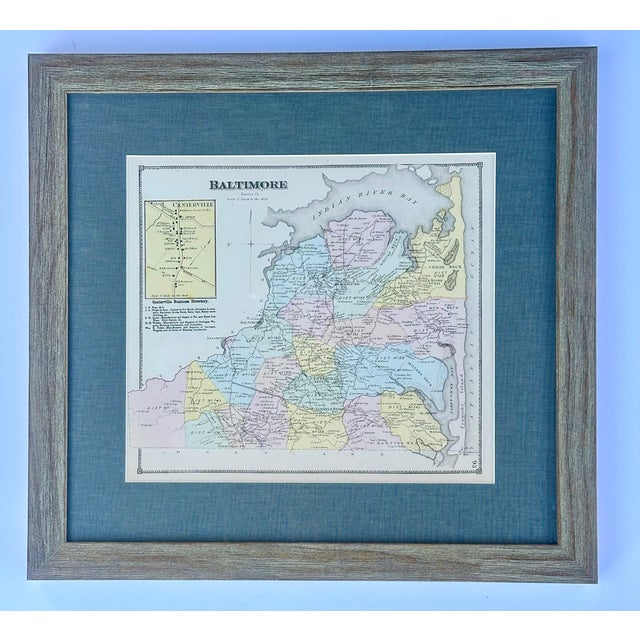 Sky Blue Baltimore Hundred Sussex County Delaware Map | Bethany & Rehoboth Beach | Reproduction From Beers & Pomeroy | Custom Framed For Sale - Image 8 of 8