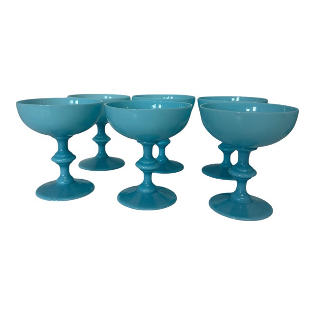 1930s Portieux Vallerysthal Sherbert Turquoise Opalin Glasses- Set of 6 For Sale