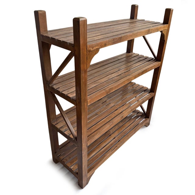 Farmhouse Colonial Vintage Teak Wood Storage Shelf For Sale - Image 3 of 5