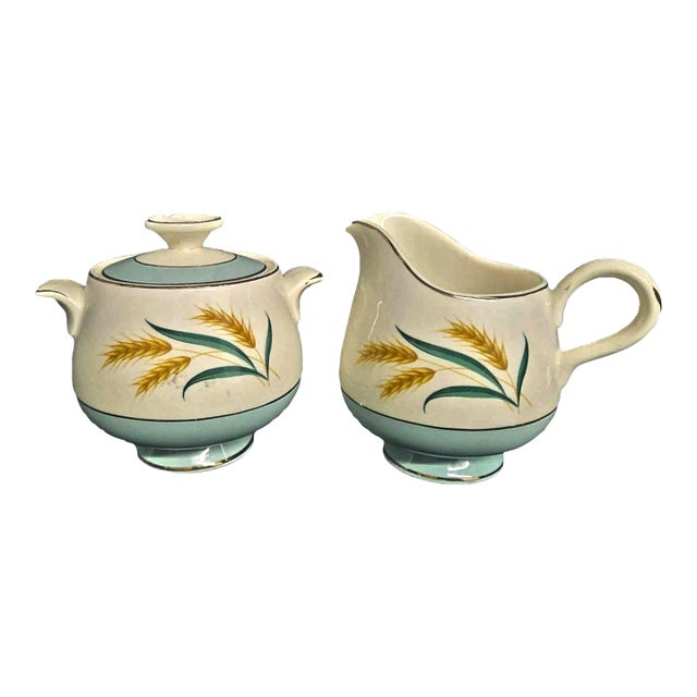 1950s Viking Sugar & Creamer Set in 'Viking Wheat' Pattern by International For Sale