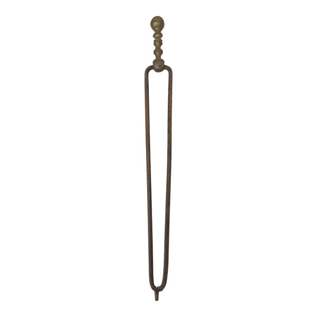 Antique 18th Century Wrought Iron Turned Brass English Fireplace Tongs Tool 25 For Sale