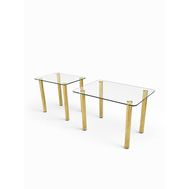 1980s Pair of 1980s Pace Collection Glass Top Side Tables With Brass Legs – Made in Italy For Sale - Image 5 of 14