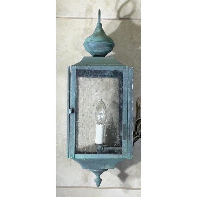 Single Vintage Brass Wall Hanging Lantern 6”w X 7”d X 19”.5 High For Sale - Image 11 of 11