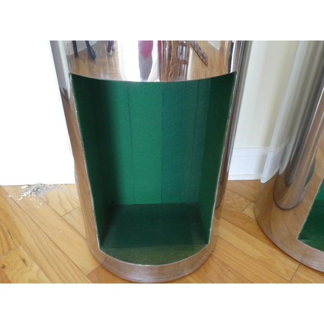 Metal 1970's Pace Style Polished Stainless Steel Pedestals - a Pair For Sale - Image 7 of 11
