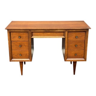 1960's Mid-Century Modern Walnut Pencil Leg Writing Desk by Maddox Table Co. For Sale