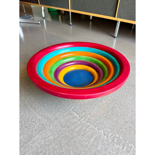 Mid-Century Modern Postmodern Pietro Manzoni for Vietri Rainbow Wooden Centerpiece Bowl 1980s Memphis Era For Sale - Image 3 of 12