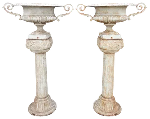 Cast Iron Flower Pot with Ears on Roman Column Vase Planter, Set of 2