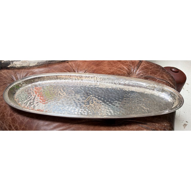1970s Franco Lapini Hand Hammered Silver Plated Fish Serving Dish For Sale - Image 5 of 7