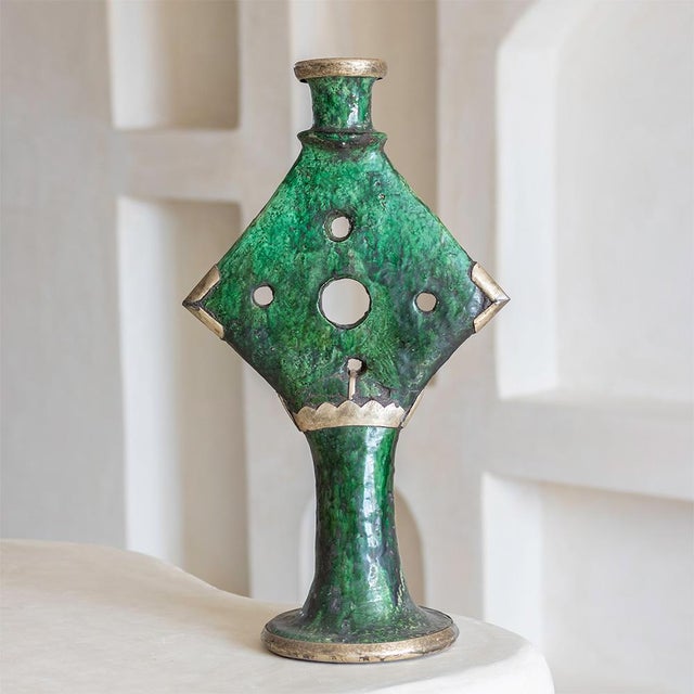 Early 21st Century Moroccan Tamegroute Green Glazed Ceramic Candlestick by Azele Studio For Sale - Image 5 of 12