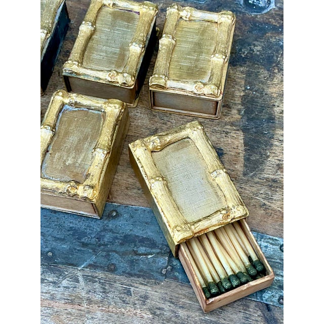 Vintage Gilt Bamboo Table Setting Personal Match Strikes - Set of 8 For Sale - Image 10 of 12