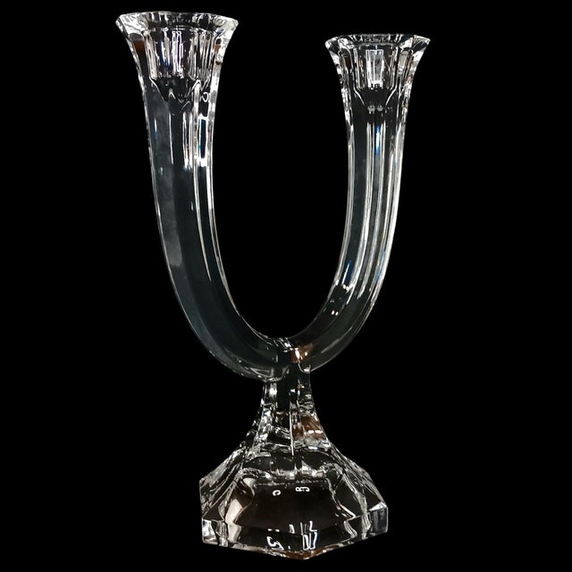 Vintage Nachtmann Crystal Double Arm Candlestick Holder Clear Glass Candleabra For Sale - Image 9 of 11