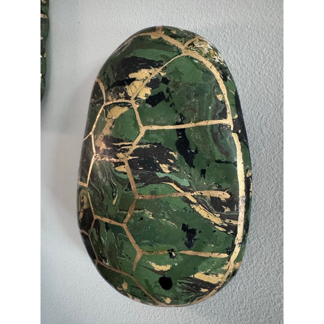 Green Set of 3 Handmade Scagliola Tortoise Shells in Malachite Design For Sale - Image 8 of 11
