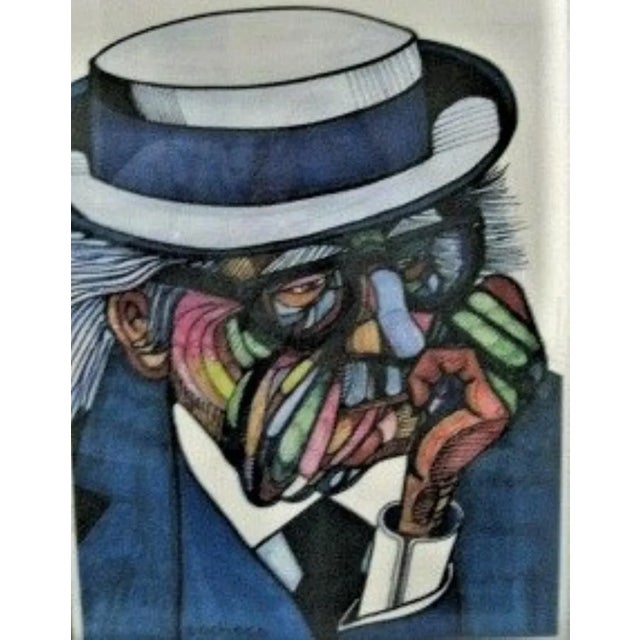 1980s Ferdie Pacheco Framed Art Print "Frank Lloyd Wright" + Signed Certificate For Sale - Image 5 of 7
