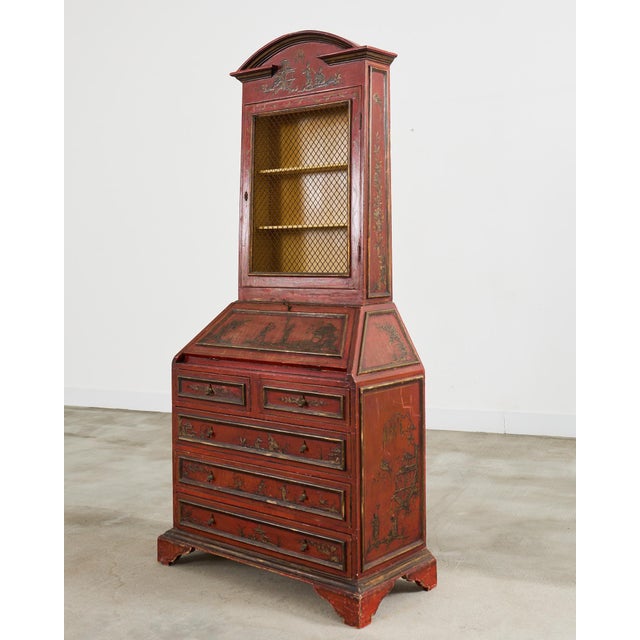 Chinoiserie English George III Style Lacquered Chinoiserie Secretary Bookcase For Sale - Image 3 of 12