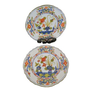 Vintage Amm Faenza Garofano 8" Salad Plates (2) – Hand-Painted Italian Majolica Carnation Motif For Sale