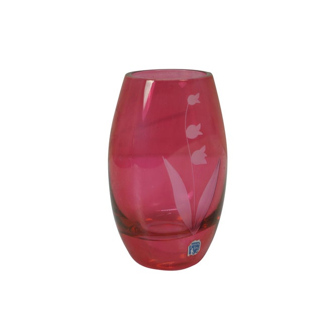 Boho Chic Mid 20th Century Johansfors Swedish Bohemian Cranberry Glass Lily of the Valley Bud Vase For Sale - Image 3 of 12