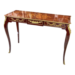 French Style Console Table or Desk – Handcrafted, Brown Finish With Gold Leaf