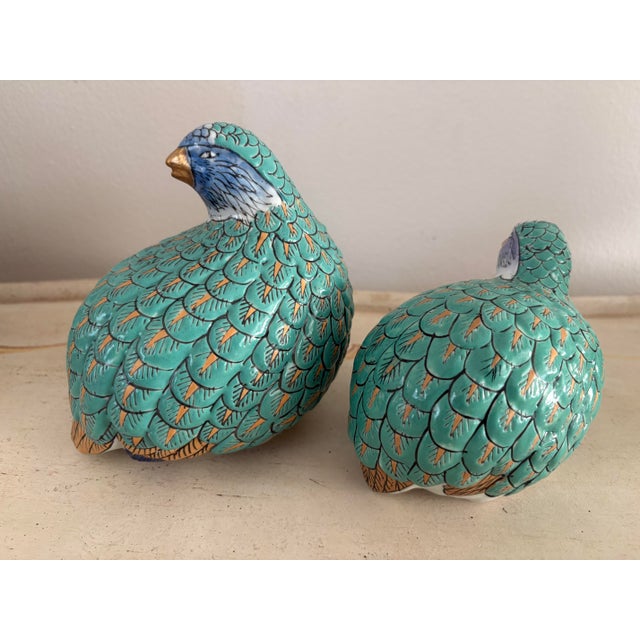 Ceramic Vintage Hand Painted Chinese Quail Statues - A Pair For Sale - Image 7 of 8