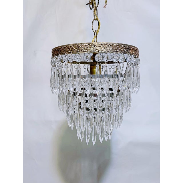 Vintage 1960s Italian Brass Rim Upside Down Layered Chandelier For Sale - Image 9 of 9