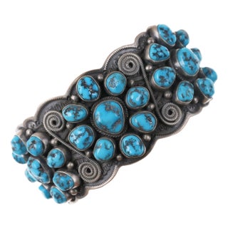 6.75" Darrell Cadman-navajo Kingman Turquoise Heavy Stamped Sterling Cuff Bracel For Sale