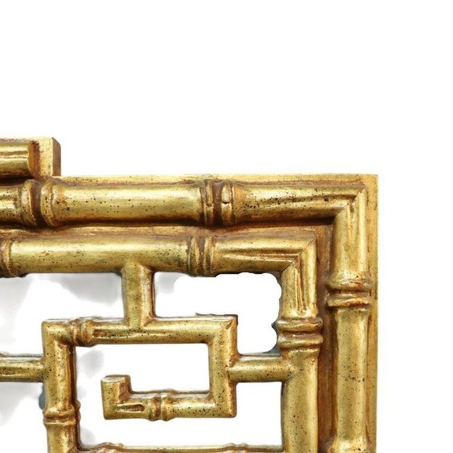 Italian Aesthetic 47" Faux Bamboo Gilt Wood Mirror With Greek Key Elements C1930 For Sale - Image 4 of 8