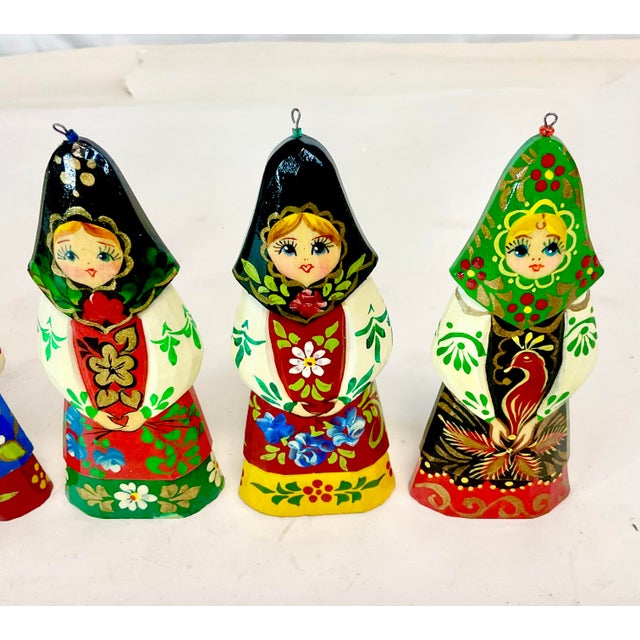 Vintage Boho Chic Folk Art Russian Hand Crafted Christmas Ornaments - Set of 6, Small. For Sale - Image 6 of 10