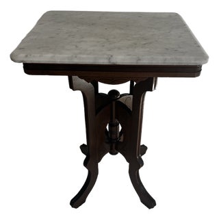 1970s Marble Top Wooden Side Table For Sale