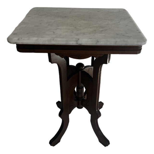 1970s Marble Top Wooden Side Table For Sale