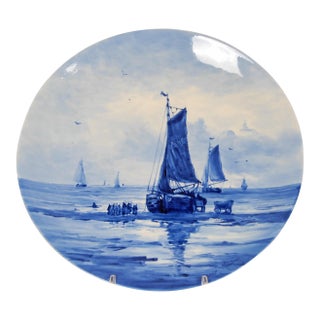 Royal Delft Plate Seascape Wall Plate Blue and White Large Wall Plate Handpainted Coastal Maritime For Sale